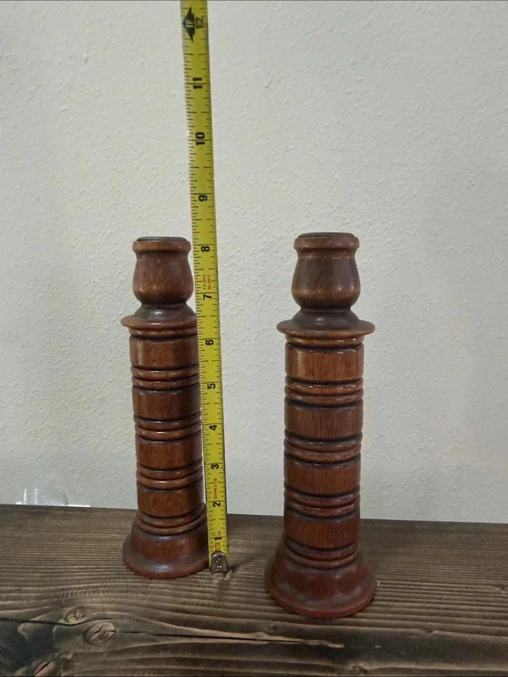 Vintage Solid Wood Candlestick Holders Set of 2 Turned Wooden Candle Holders